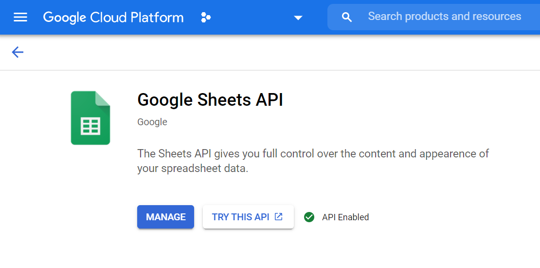 Enable Google Sheets API